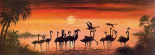 FLAMINGOS IN THE SUNSET