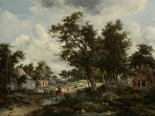 A Wooded Landscape with Travelers on a Path through a Hamlet