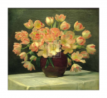 Tulips in a Vase on a Draped Table