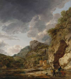 Mountain Landscape with River and Wagon