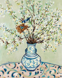 Blue and White Vase with Bird