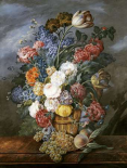 A Still Life of Mixed Flowers In a Vase on a Stone Ledge